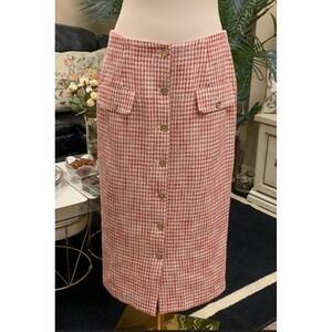 JMcLaughlin Houndstooth Tweed Button Front Midi Skirt Women‎ Size 12 Red White